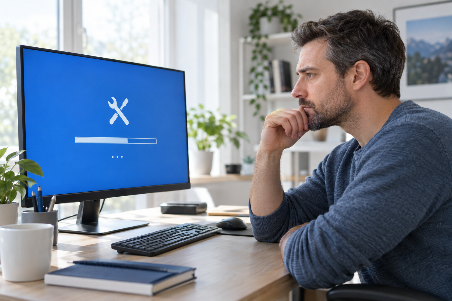 Computer user troubleshooting a failed Windows Startup Repair